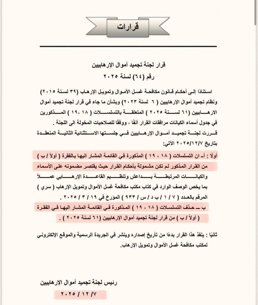 1-4-867x1024 العراق يتراجع رسميًا: إزالة حزب الله والحوثي من قائمة تجميد الأموال