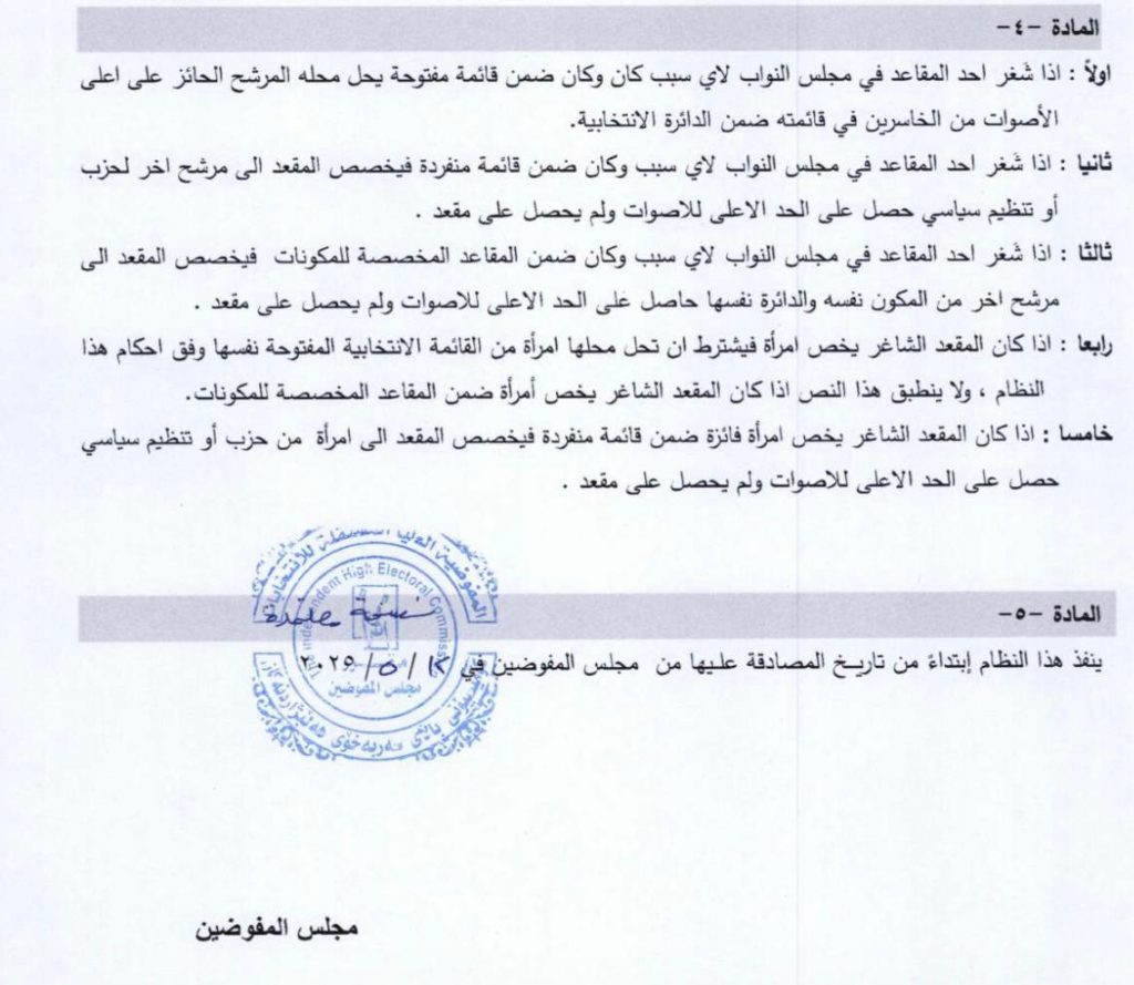 1-6-1024x889 المفوضية تُوضّح آليات ملء المقاعد النيابية الشاغرة وفق المادة الرابعة من قرارها