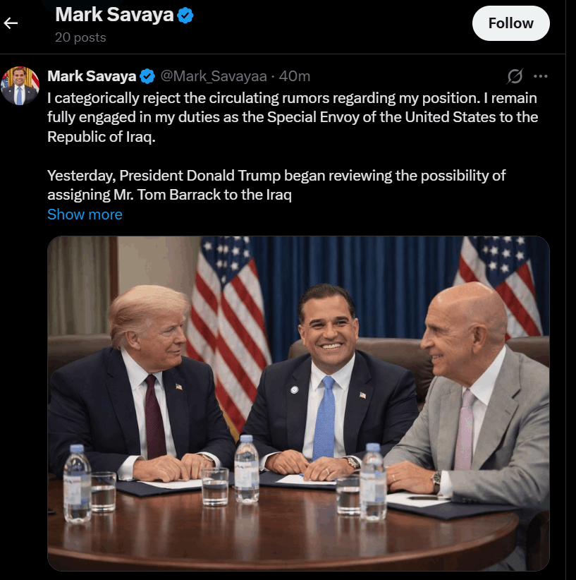 image-1 هل سقط مبعوث ترامب؟ رويترز تؤكد إقالته وحساب "مُنتحل" يُدافع عنه بوعيد ناري