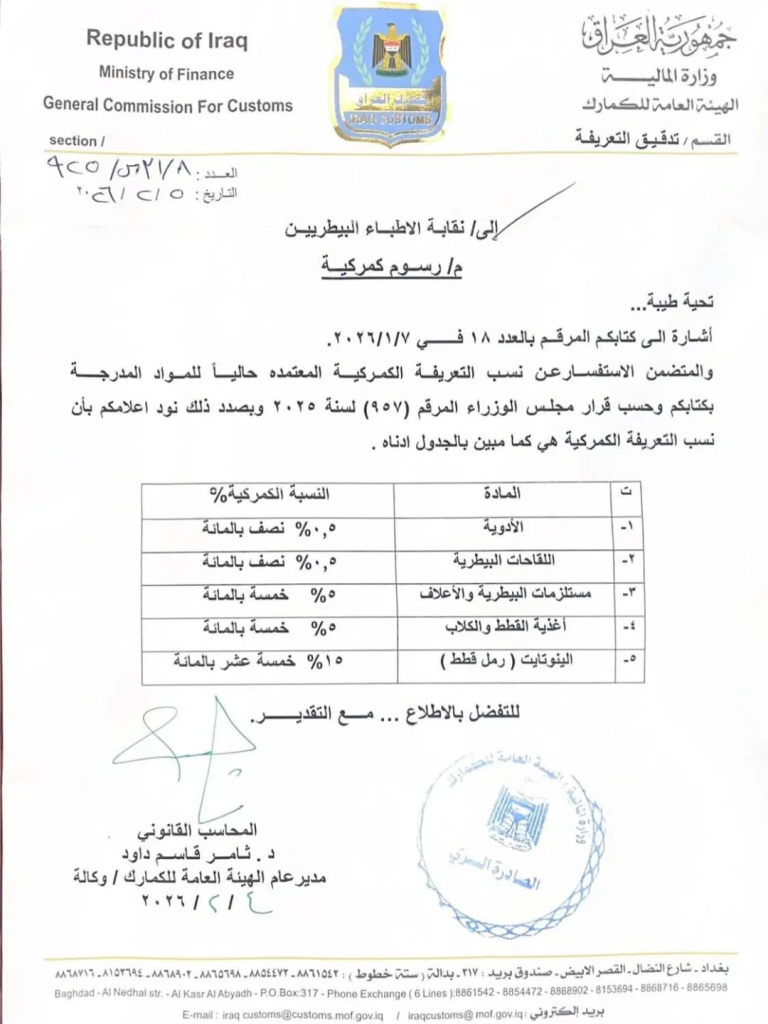 image-40-768x1024 تحديد رسوم استيراد الأدوية البيطرية وأغذية الحيوانات في العراق لعام 2026