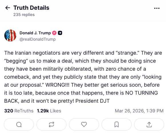 ترامب-تغريدة.jpgمضغوطة ترامب يتهم المفاوضين الإيرانيين بـ "التوسل" ويهدد بضربات إذا لم يكونوا جديين