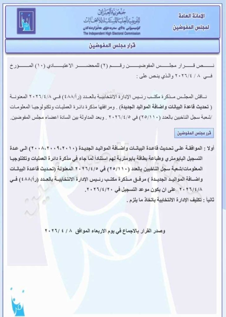 كتاب-المفوضية.jpgمضغوطة-730x1024 مفوضية الانتخابات توسّع قاعدة التصويت بإدخال مواليد جديدة إلى سجل الناخبين