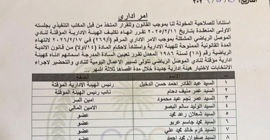 image-70 الأولمبية العراقية تُشكّل هيئة مؤقتة لنادي الموصل برئاسة محافظ نينوى عبد القادر الدخيل