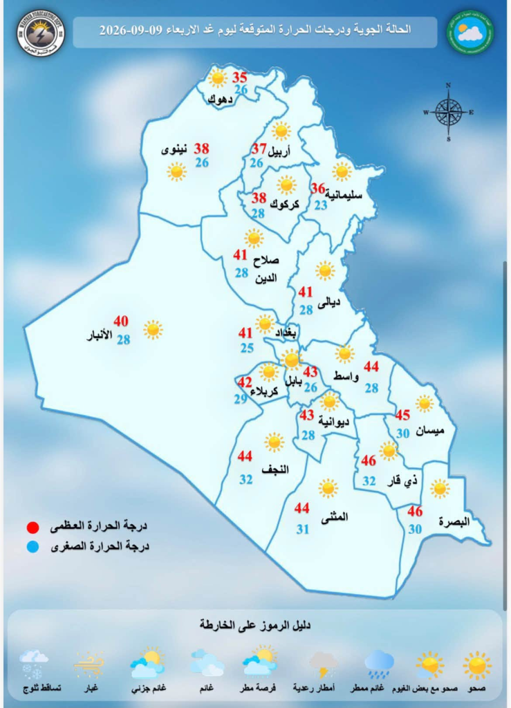 الأرصاد: طقس خريفي حار نهارًا ومعتدل ليلًا مع غبار خفيف وسط البلاد